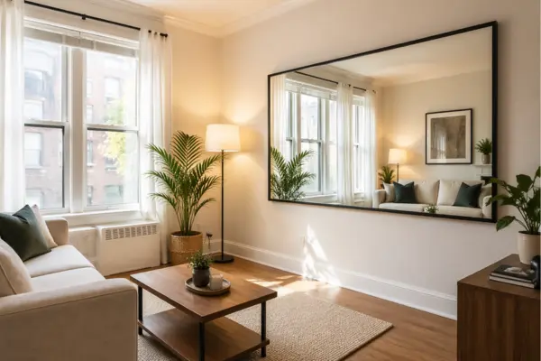 Add One Large Mirror to Reflect Light Styled to Glow the Add One Large Mirror to Reflect Light