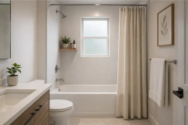 Alcove Tub With Integrated Shower Curtain Styled to Glow the Alcove Tub With Integrated Shower Curtain