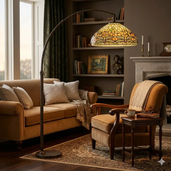 the Arched Bronze Floor Lamp with Art Nouveau Shade Large