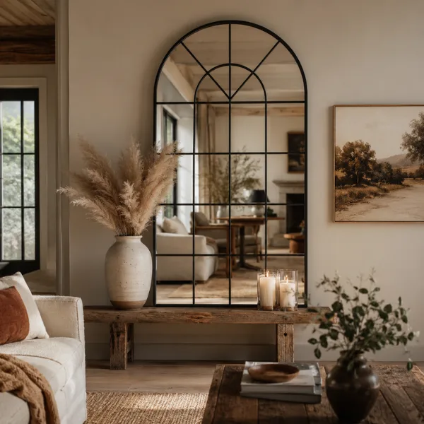 Arched Windowpane Mirror Styled to Glow the Arched Windowpane Mirror