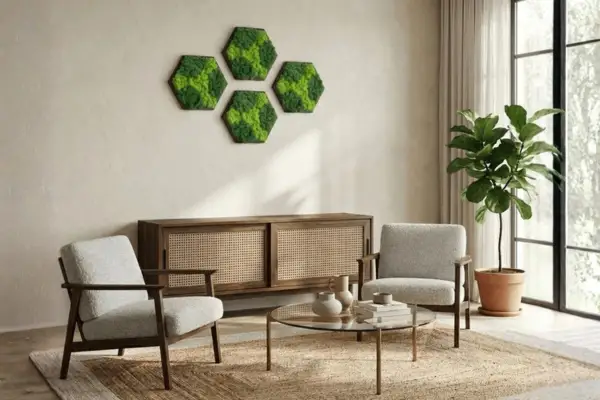 Biophilic Green Corner apartment living room Styled to Glow the Biophilic Green Corner apartment living room