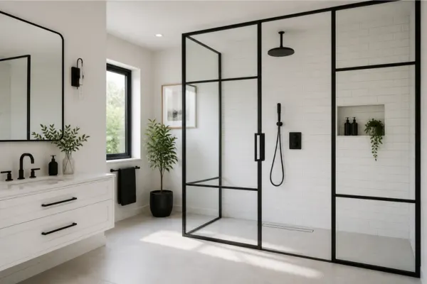Black Framed Glass Shower Styled to Glow the Black Framed Glass Shower