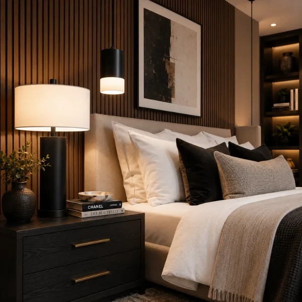 Black White Contrast Table Lamp Paired with a Matching Pendant Styled to Glow the Black White Contrast Table Lamp Paired with a Matching Pendant