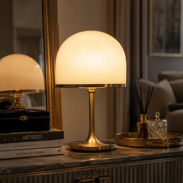 Blown Opaline Glass Dome Table Lamp Styled to Glow the Blown Opaline Glass Dome Table Lamp