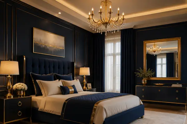the Blue and Gold Elegant Bedroom