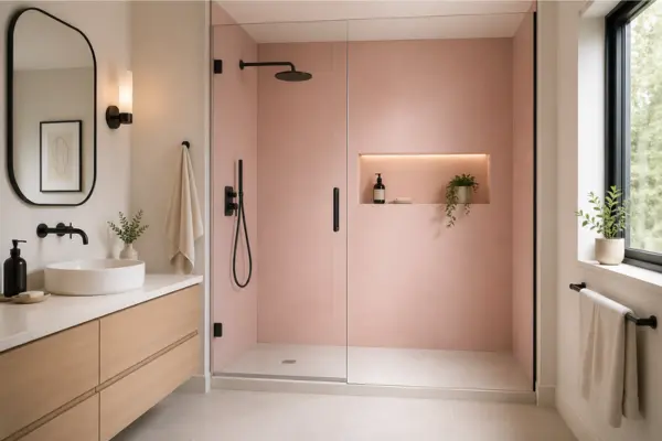 Blush Shower Wall Panels for Easy Makeovers Styled to Glow the Blush Shower Wall Panels for Easy Makeovers