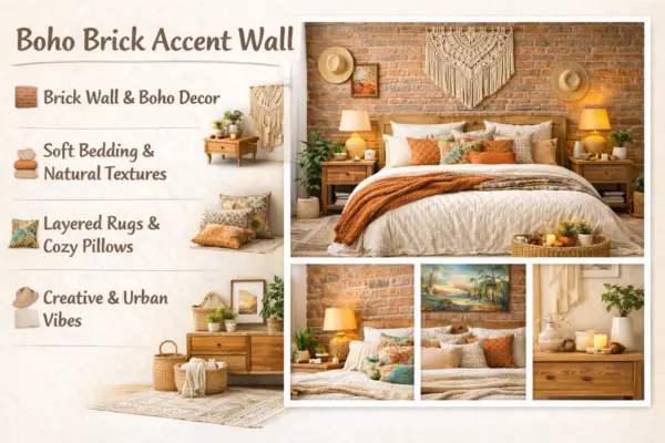 the Boho Brick Accent Wall Bedroom idea