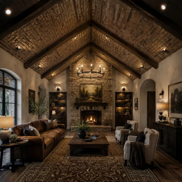 Brick Stone Accent Vaulted Ceiling Living Room Styled to Glow the Brick Stone Accent Vaulted Ceiling Living Room