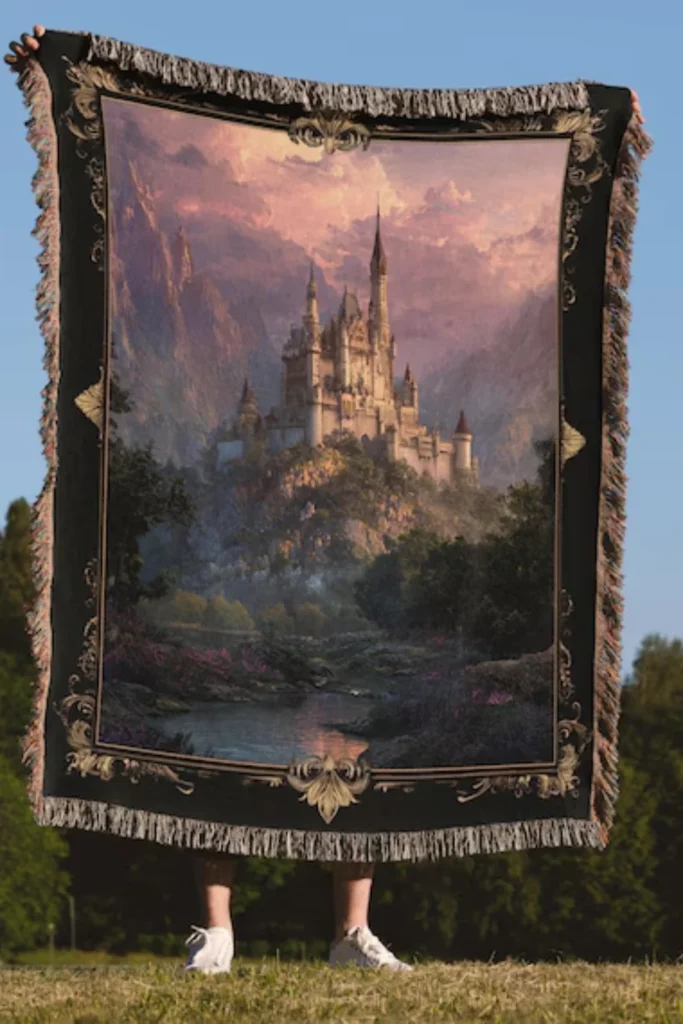 Castle on the Hill Landscape Tapestry Styled to Glow the Castle on the Hill Landscape Tapestry