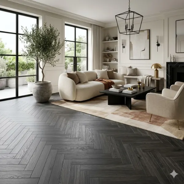 Charcoal Herringbone Engineered Wood Styled to Glow the Charcoal Herringbone Engineered Wood