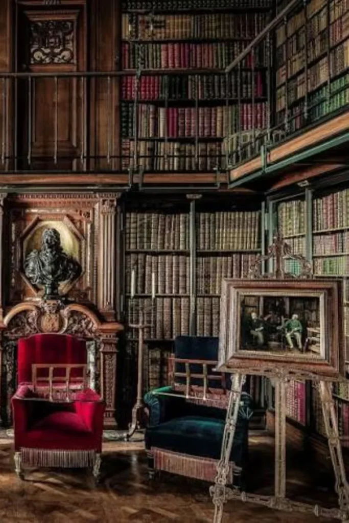 Chateau Library with Mahogany Built Ins Styled to Glow the Chateau Library with Mahogany Built Ins