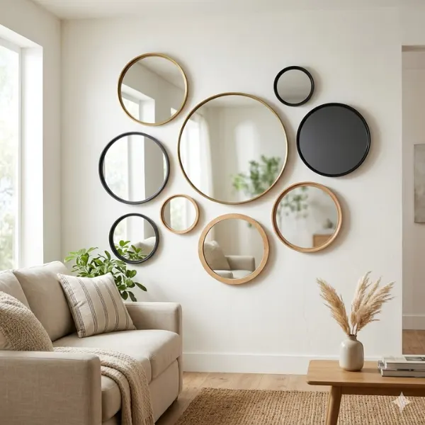 Circle Mirror Gallery Wall Cluster Styled to Glow the Circle Mirror Gallery Wall Cluster
