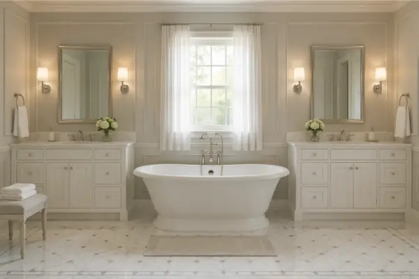 the Classic Bathroom With a Vanity Tub and Symmetry