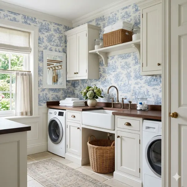 Classic Blue White Toile Wallpaper Styled to Glow the Classic Blue White Toile Wallpaper
