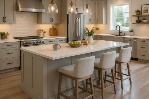 the Classic Island With a Counter Height Dining Overhang