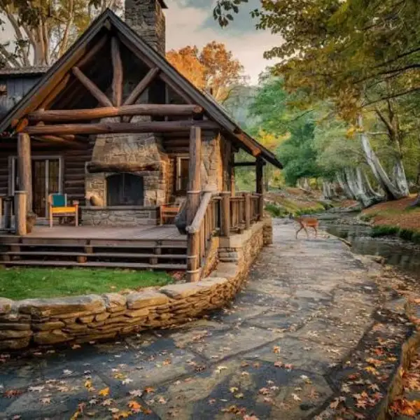 Classic Log Cabin with a Stone Fireplace Styled to Glow the Classic Log Cabin with a Stone Fireplace