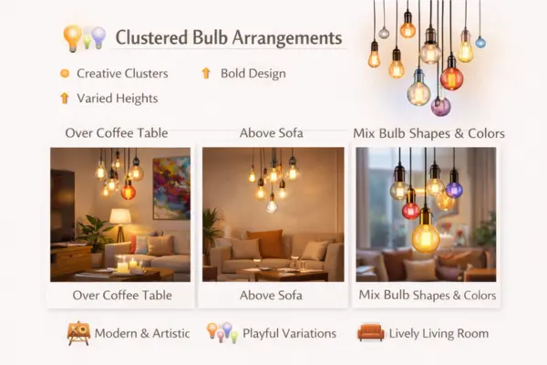 Clustered Arrangements light Bulb Ideas for Living Room Styled to Glow the Clustered Arrangements light Bulb Ideas for Living Room