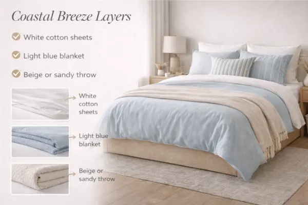 Coastal Breeze Layers Bedding Idea Styled to Glow the Coastal Breeze Layers Bedding Idea