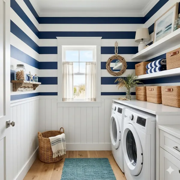 Coastal Cabana Stripe Wallpaper Styled to Glow the Coastal Cabana Stripe Wallpaper