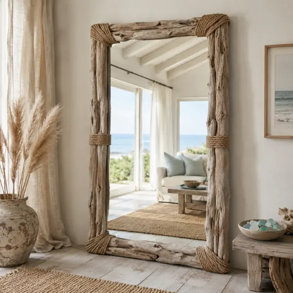 the Coastal Driftwood Rope Frame Mirror