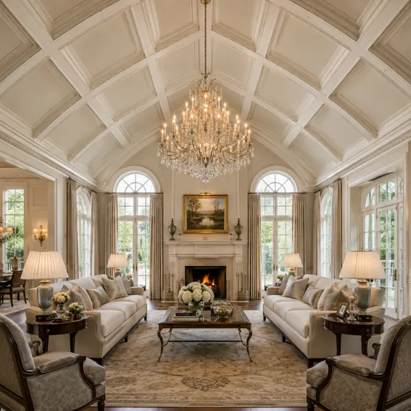 Coffered Vaulted Ceiling Living Room with Classic Elegance Styled to Glow the Coffered Vaulted Ceiling Living Room with Classic Elegance