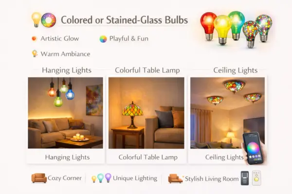 Colored or Stained Glass light Bulb Ideas for Living Room Styled to Glow the Colored or Stained Glass light Bulb Ideas for Living Room