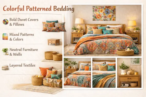 the Colorful Patterned Bedding Bedroom idea
