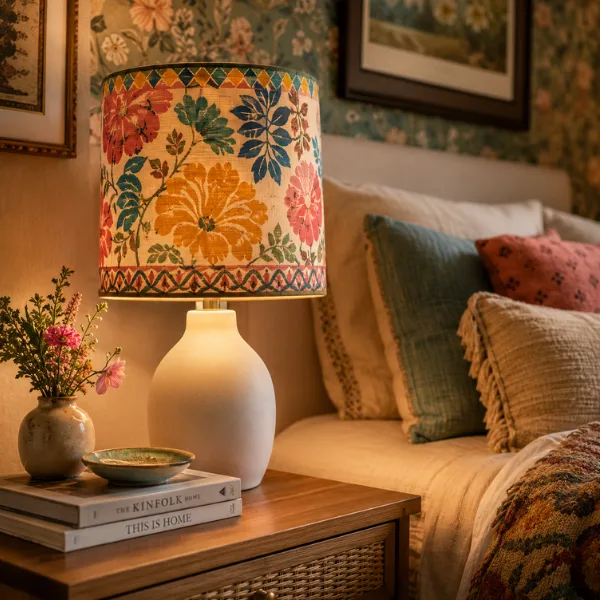Colorful Patterned Fabric Shade Table Lamp Styled to Glow the Colorful Patterned Fabric Shade Table Lamp