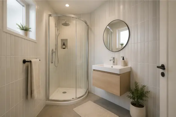 the Compact Bathroom With Corner Shower Design