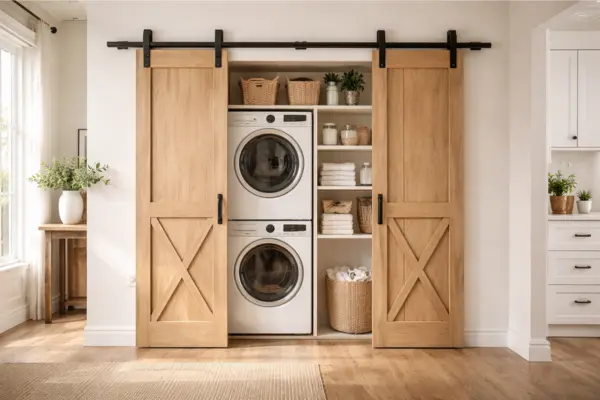 Compact Laundry Closet with Sliding Barn Doors Styled to Glow the Compact Laundry Closet with Sliding Barn Doors