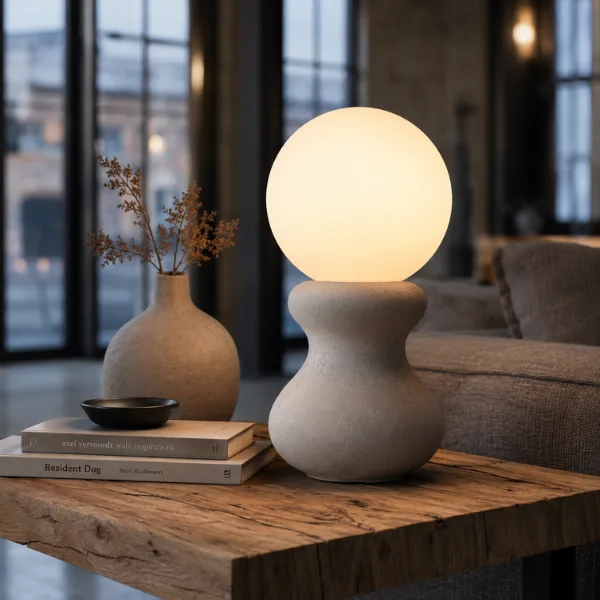 Concrete Globe Table Lamp Styled to Glow the Concrete Globe Table Lamp