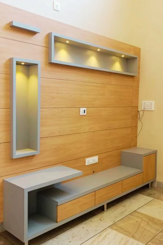 Corner TV Setup with Wrap Around Floating Shelves Styled to Glow the Corner TV Setup with Wrap Around Floating Shelves