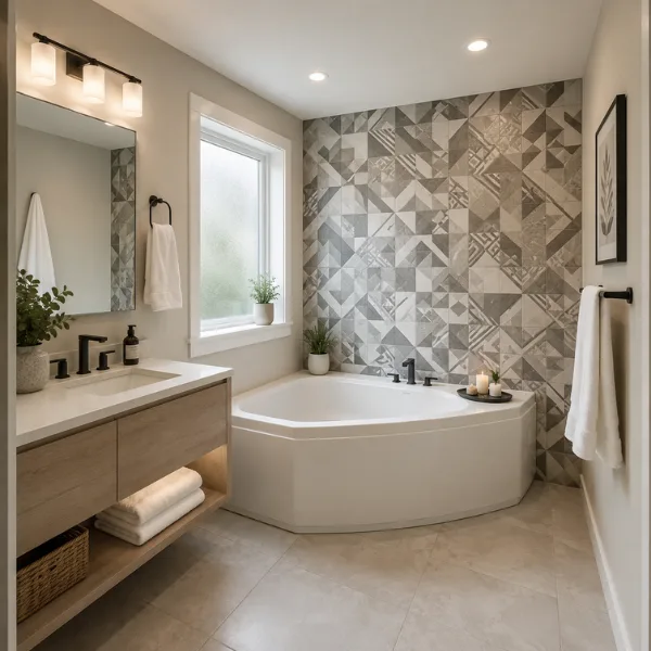 the Corner Tile Pattern Behind Tub for Feature Wall