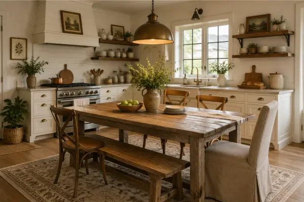 Cozy Kitchen With a Farmhouse Dining Table Styled to Glow the Cozy Kitchen With a Farmhouse Dining Table