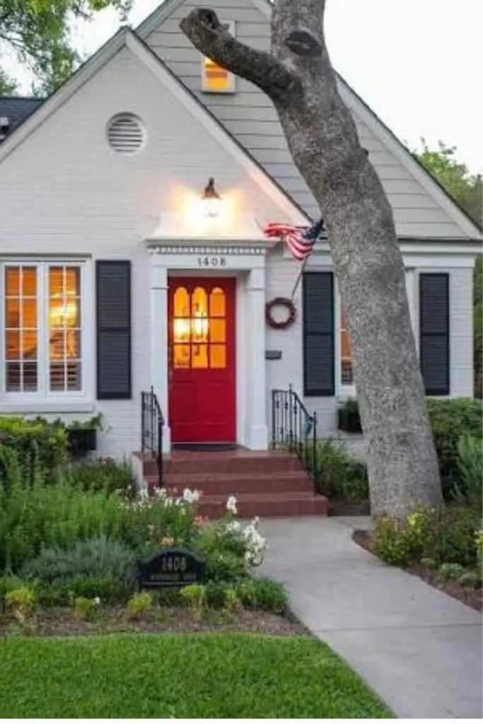 Craftsman Bungalow Red Door with Olive Topiaries Styled to Glow the Craftsman Bungalow Red Door with Olive Topiaries
