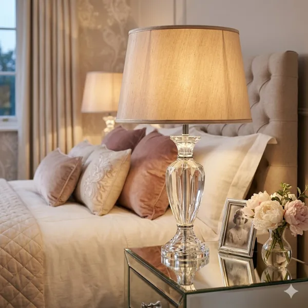 Crystal Glass Vintage Fabric Shade Table Lamp Styled to Glow the Crystal Glass Vintage Fabric Shade Table Lamp