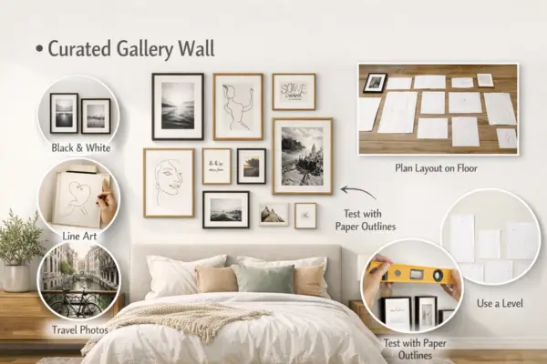 Curated Gallery Wall for bedroom Styled to Glow the Curated Gallery Wall for bedroom