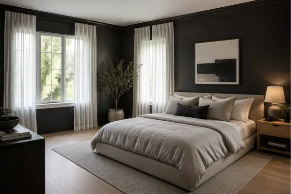 the Dark Bedroom with Light Curtains