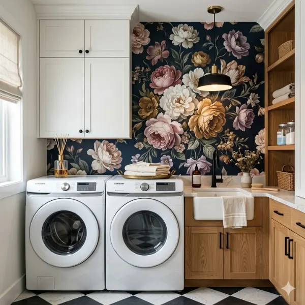 Dark Floral Maximalist Wallpaper Styled to Glow the Dark Floral Maximalist Wallpaper
