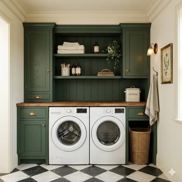 the Dark Green Vintage Cabinet Laundry Nook