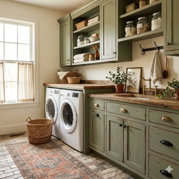 the Distressed Wood Cabinet Laundry Room