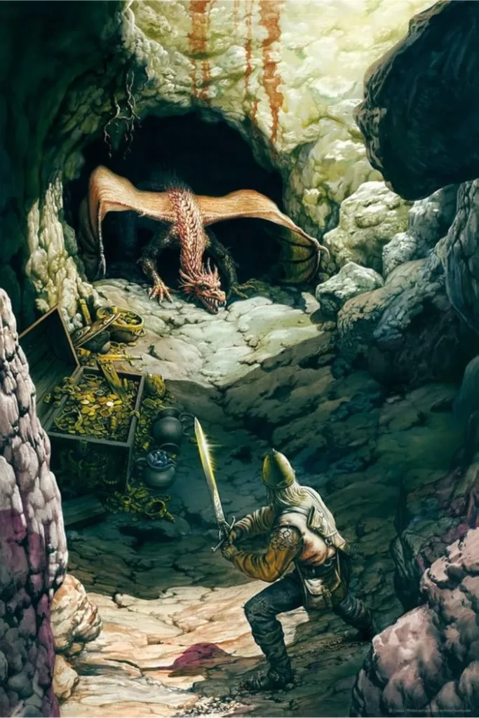 Dragon Guarding Treasure Tapestry Styled to Glow the Dragon Guarding Treasure Tapestry
