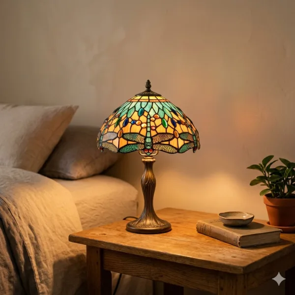 the Dragonfly Bedside Stained Glass Lamp Small