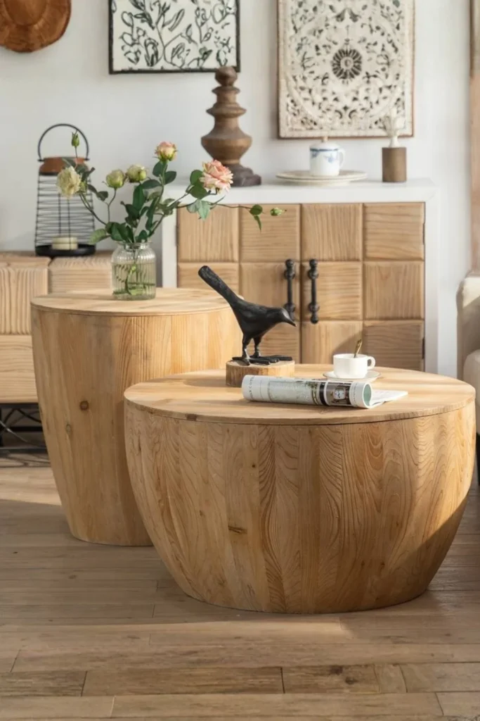 the Drum Shaped Solid Wood Coffee Table