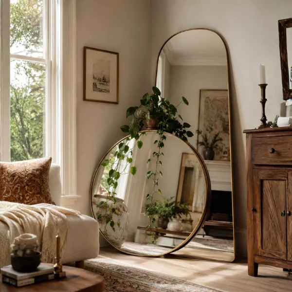 Dual Overlapping Mirrors in the Corner Styled to Glow the Dual Overlapping Mirrors in the Corner