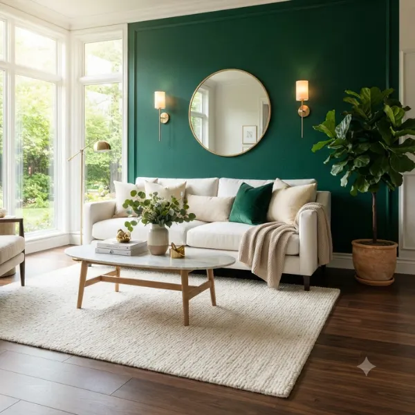 Emerald Green Accent Wall with White Furniture Styled to Glow the Emerald Green Accent Wall with White Furniture