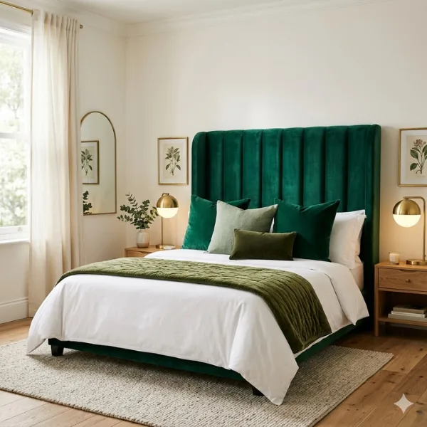 Emerald Green Velvet Headboard Bedroom Styled to Glow the Emerald Green Velvet Headboard Bedroom