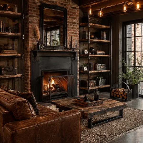Factory Style Black Metal Fireplace Surround Styled to Glow the Factory Style Black Metal Fireplace Surround