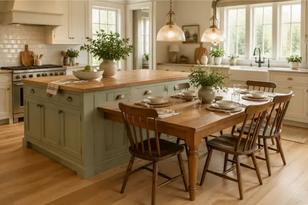 the Farmhouse Island With a Full Table Attachment