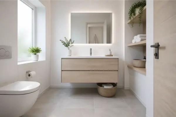 Floating Vanity for More Floor Space Styled to Glow the Floating Vanity for More Floor Space